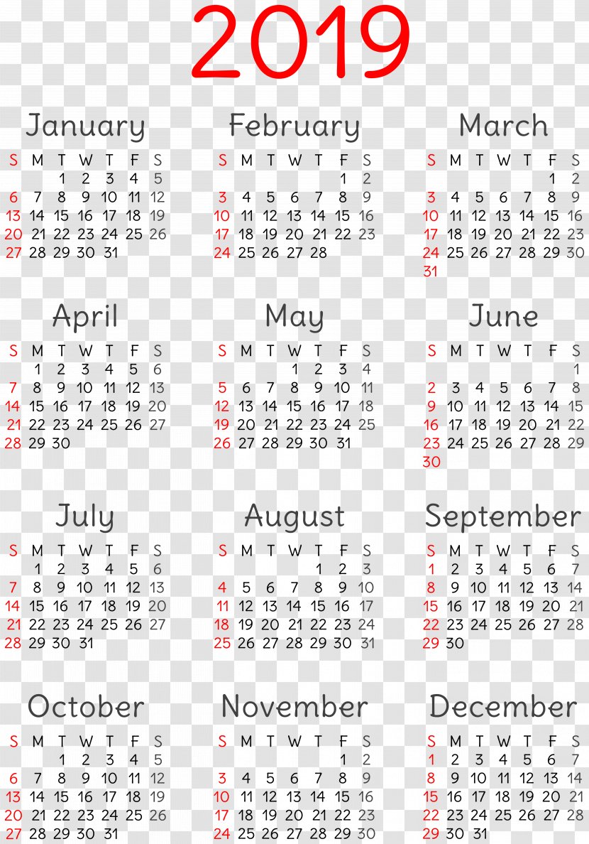 Vector Graphics Calendar Image Clip Art - Week - 2019 Calender Transparent PNG