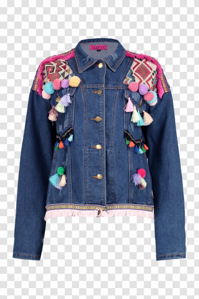 Denim Jacket Embroidery Pom-pom Jeans - Sleeve - Span And Div Transparent PNG