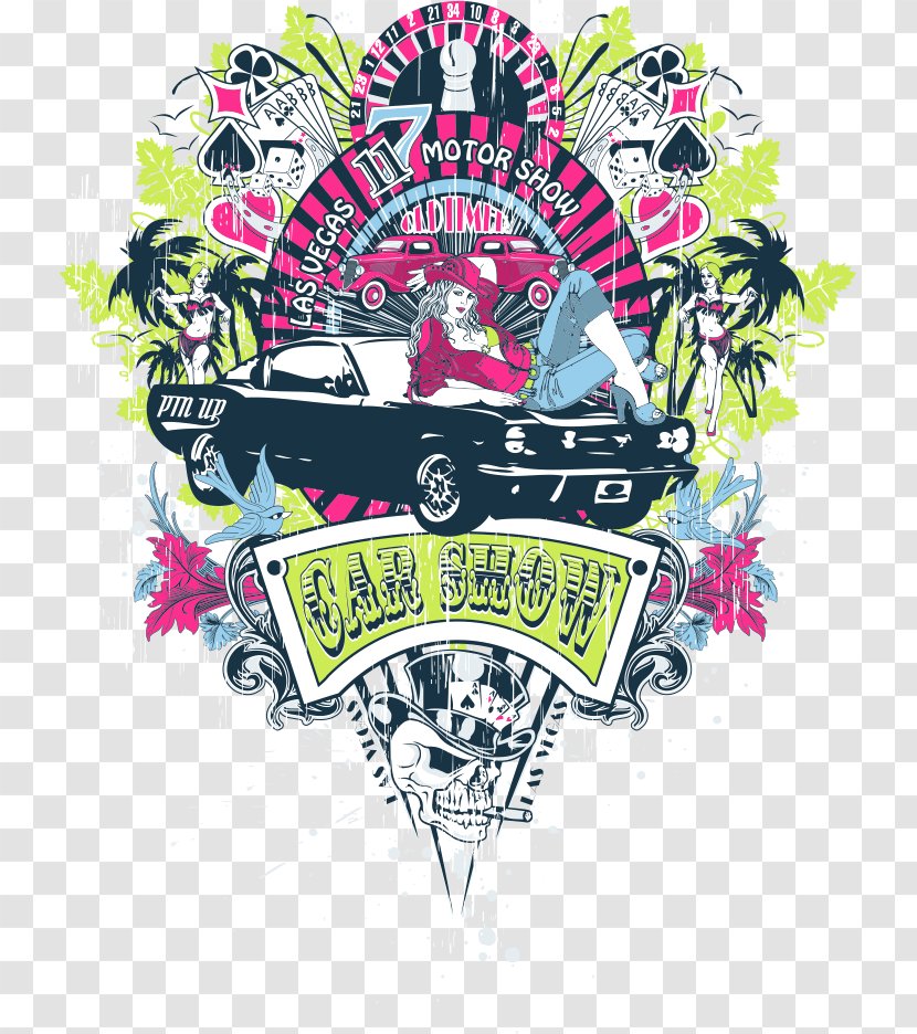 Printed T-shirt Clothing - Brand - Vector Car And Beauty Transparent PNG