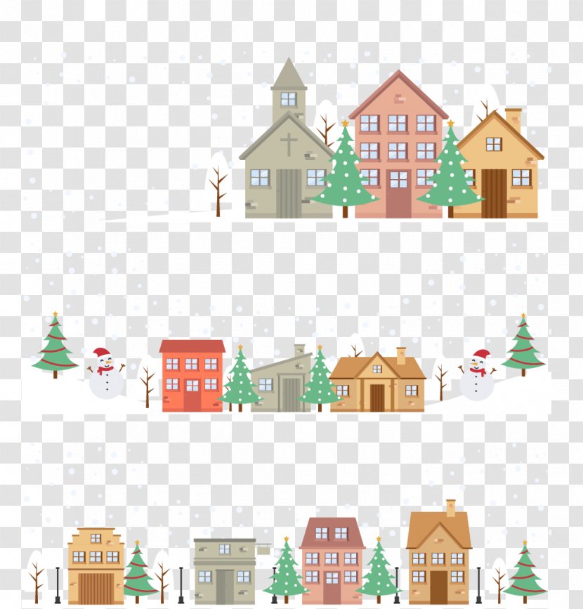 Winter Illustration - Christmas - Town Street Banners Transparent PNG