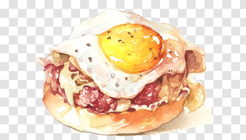 Breakfast Sandwich Egg Fried - Watercolor Transparent PNG