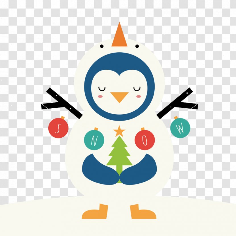 Snowman Christmas Drawing Illustration - Area - Flat Penguin Greeting Transparent PNG