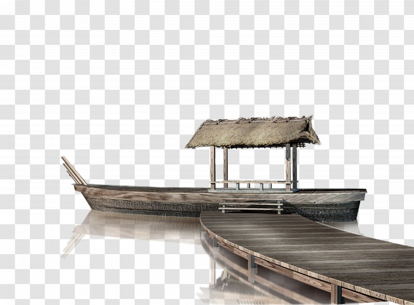 China Ink Wash Painting Chinese Chinoiserie - Watercraft - Caochuan Beach Background Transparent PNG