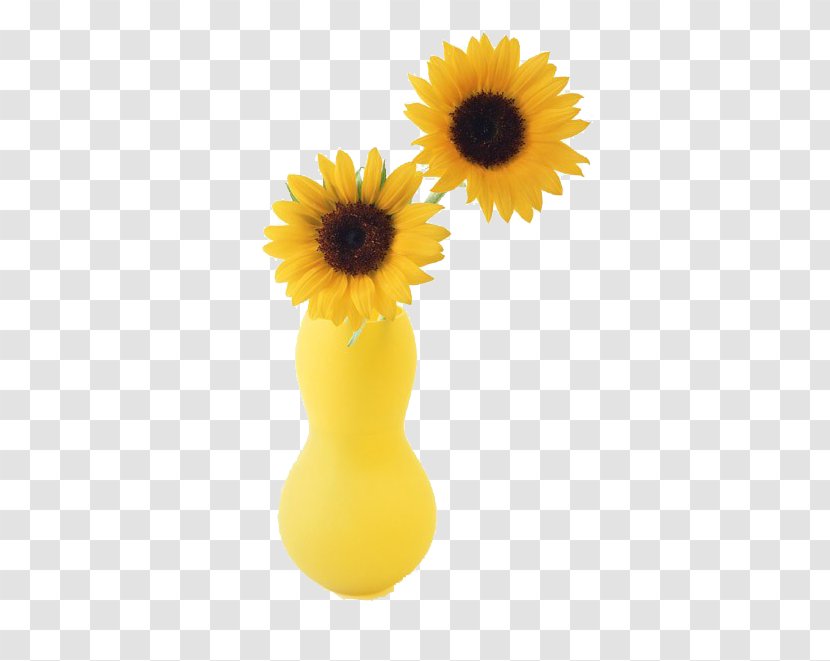 Two Cut Sunflowers Common Sunflower Vase - Yellow Transparent PNG