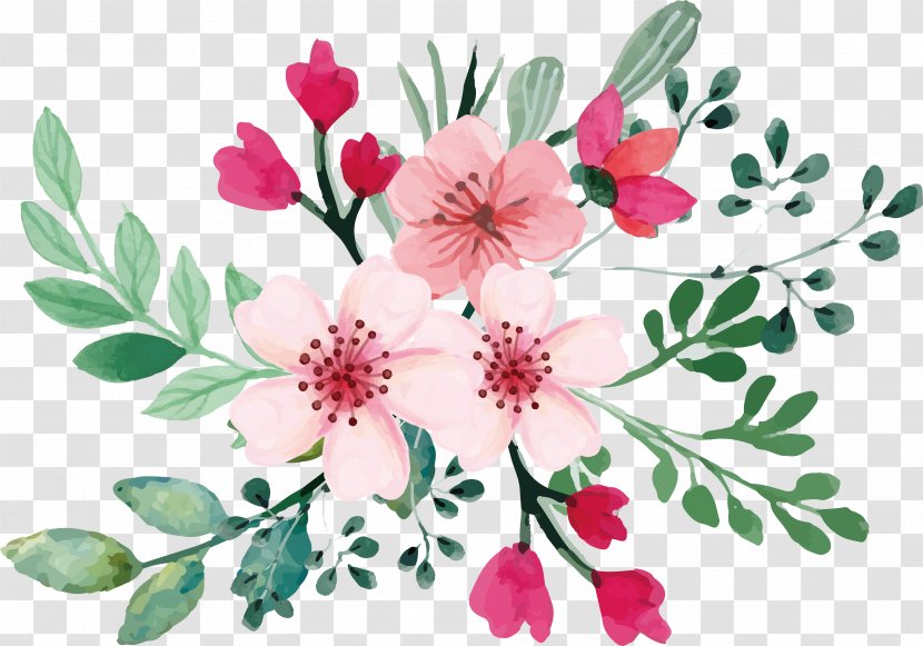 Romantic Watercolor Cherry Blossom Bouquet - Flower - Wedding Transparent PNG