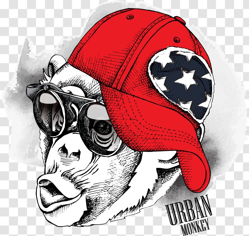 Poster Cartoon Hat Illustration - Cool Hip-hop With A Pulled Monkey Transparent PNG