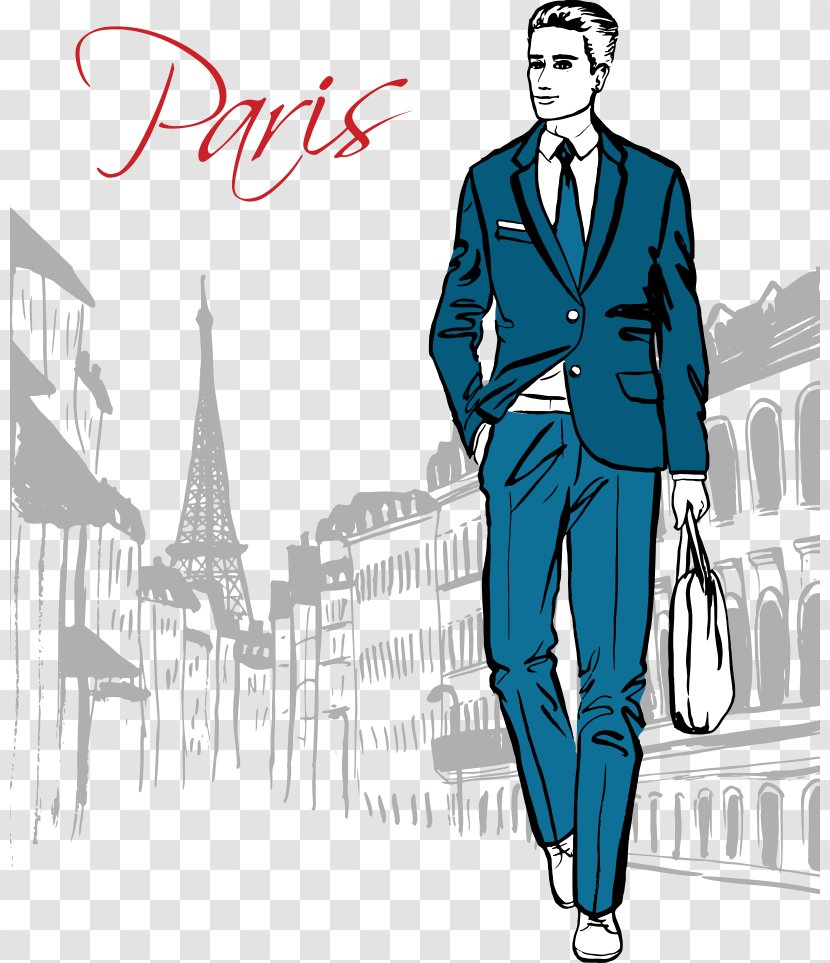 Paris Fashion Illustration - Suit - Vector Man Wearing A Transparent PNG