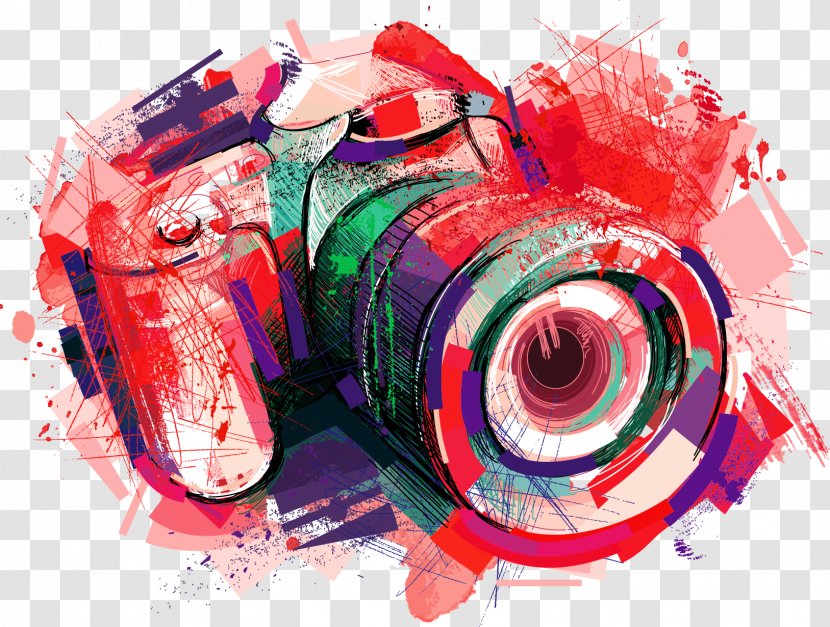Camera Photography Watercolor Painting - Red Simple Decoration Pattern Transparent PNG