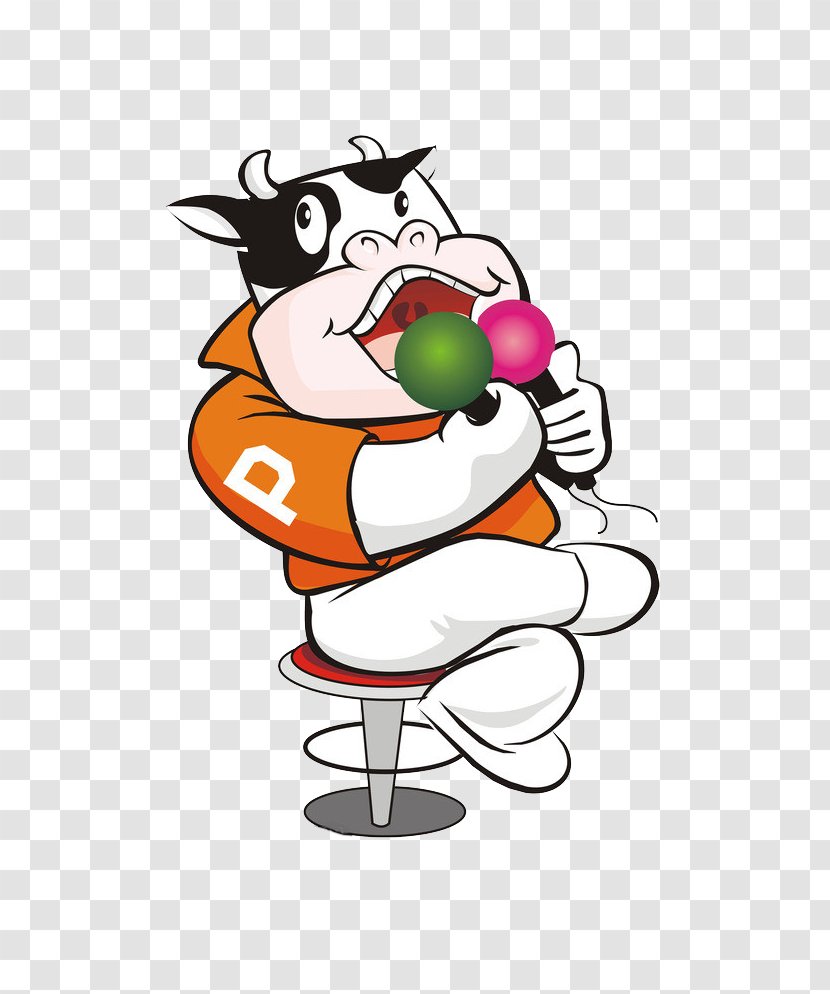 Cattle Cartoon Animation - Heart - Cow Sitting On A Chair Singing Transparent PNG