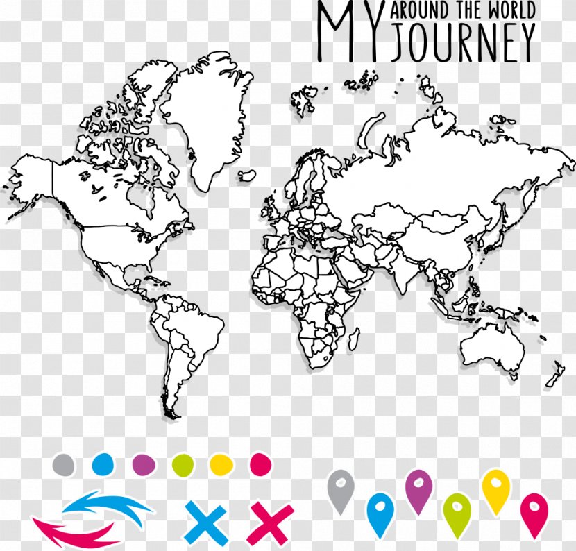 World Map Coloring Book Blank - Robinson Projection - Vector Puzzle Transparent PNG