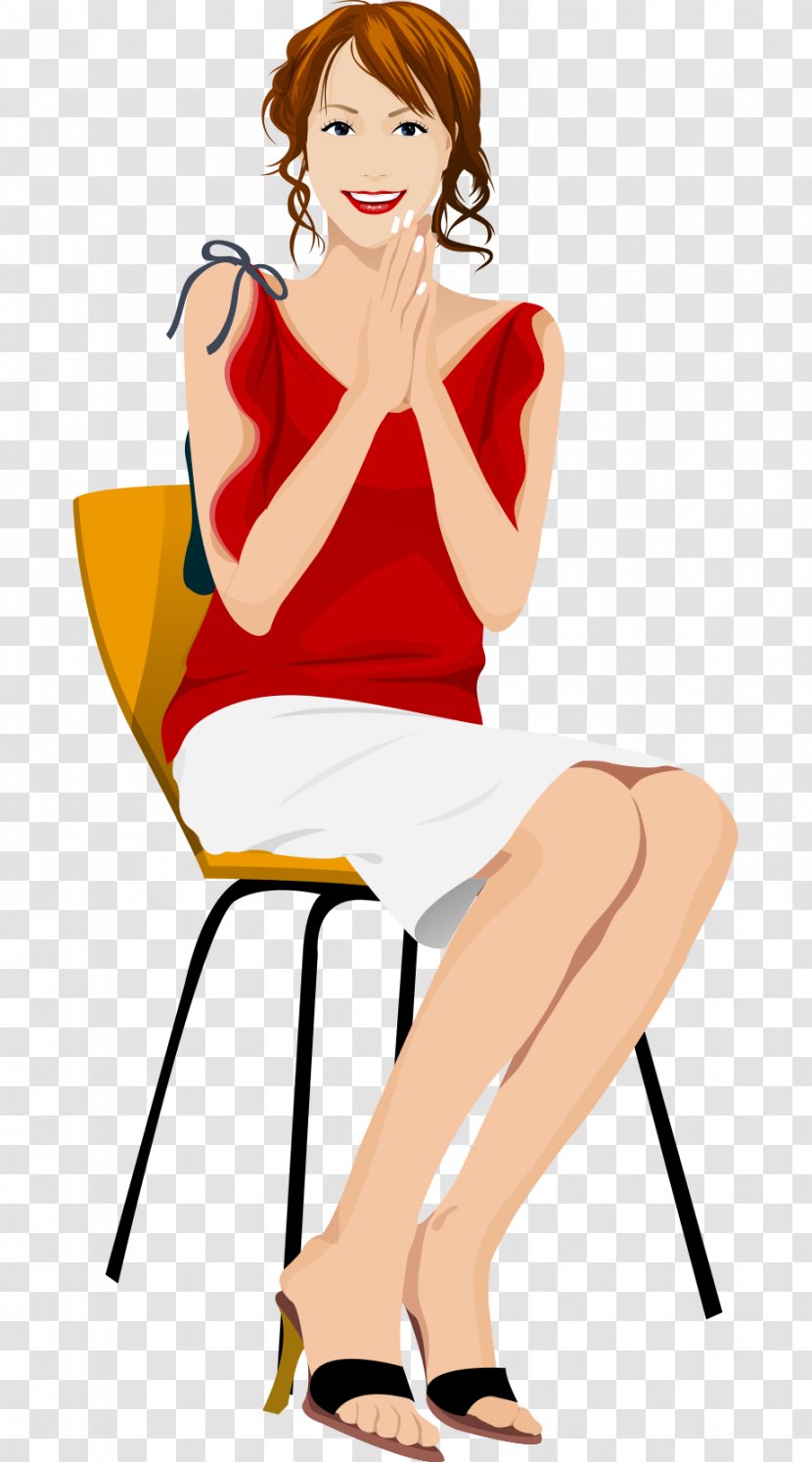 Cartoon Add Orange / Banners Clip Art - Hand-painted Sitting On A Chair Flirty Transparent PNG