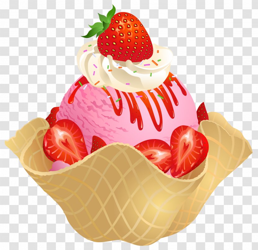 Strawberry Ice Cream Cone Chocolate - Transparent Waffle Basket Picture Transparent PNG