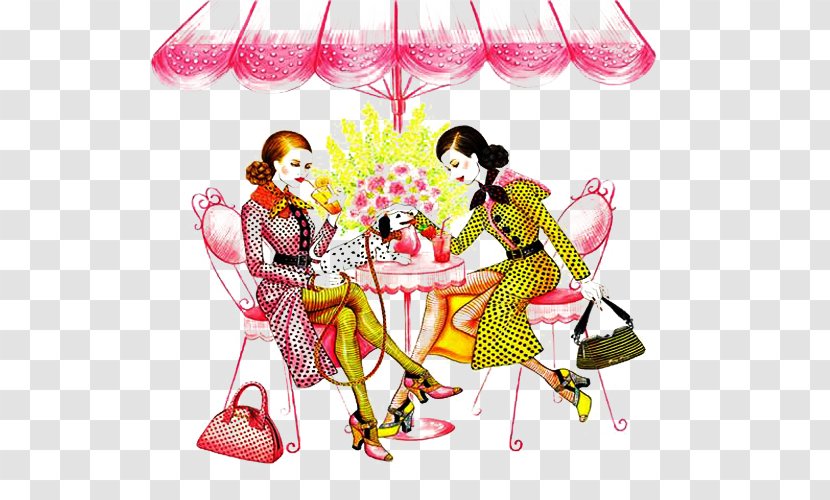 Tea Drinking Illustration - Creative Work - Two Beautiful Women Drink Picture Material Transparent PNG