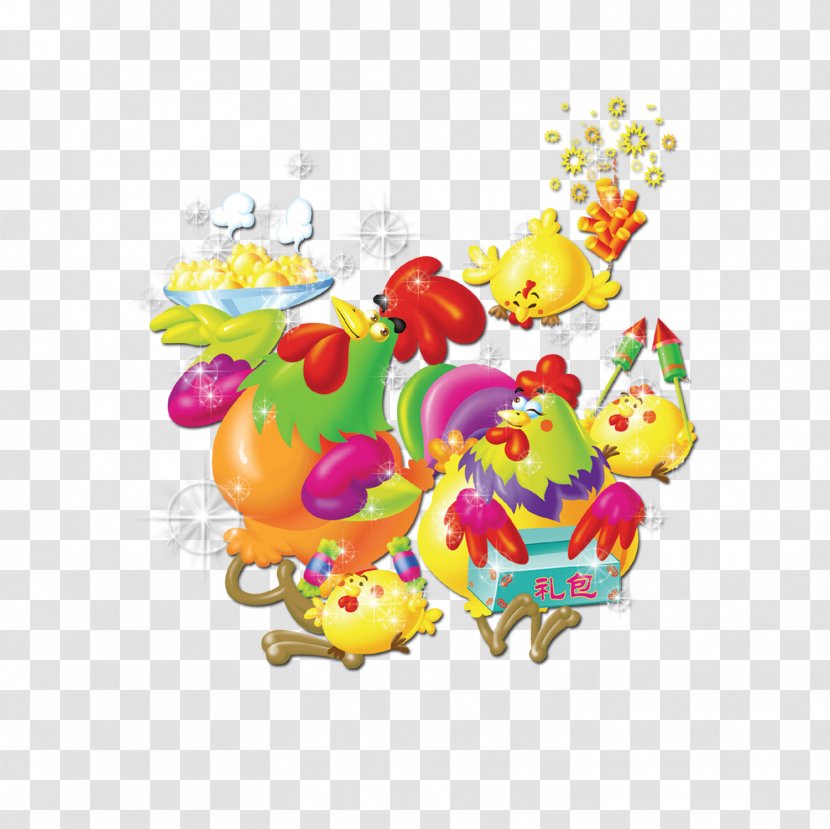 Chinese New Year Rooster Zodiac Wallpaper - Firecracker - Color Cartoon Cock Transparent PNG