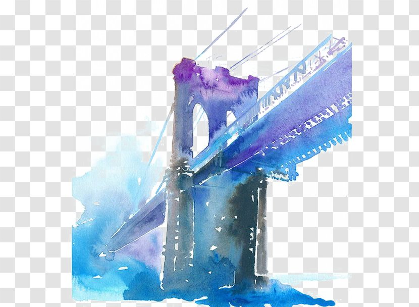 Brooklyn Bridge Watercolor Painting - Water - Cable-stayed Transparent PNG