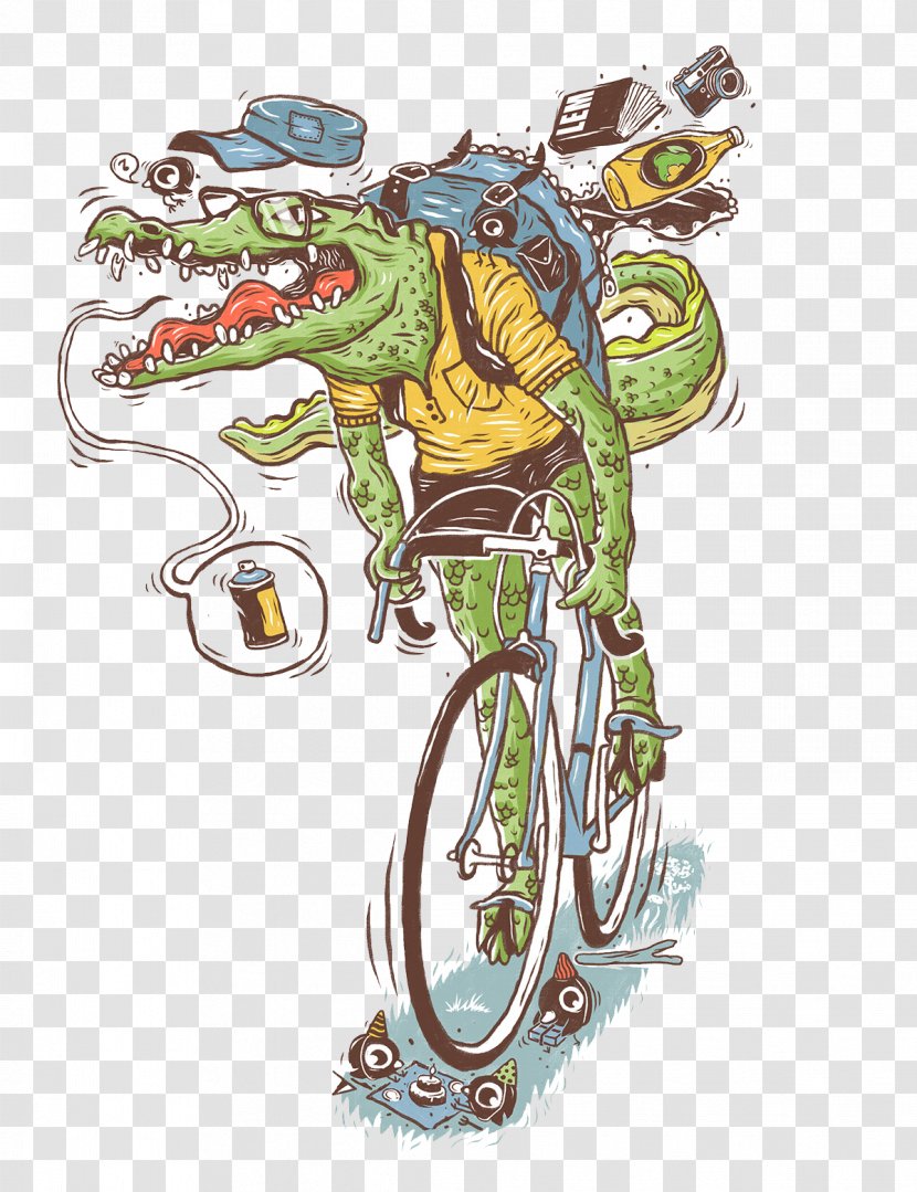 Bicycle Cartoon - Qversion - Cycling Crocodile Transparent PNG