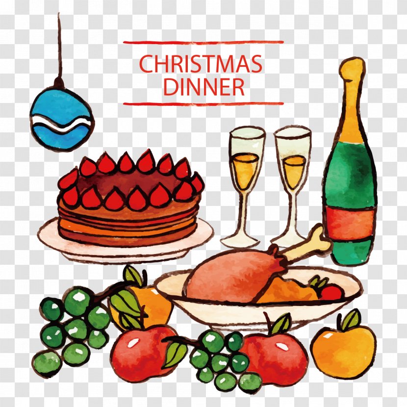 Christmas Dinner Food Clip Art - Group - Vector And Wine Transparent PNG