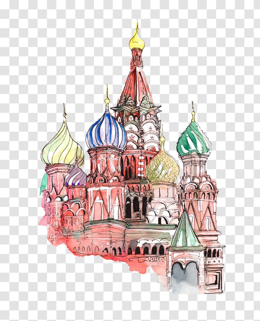 Red Square Moscow Paper T-shirt Sticker - Painting - Watercolor Castle Transparent PNG