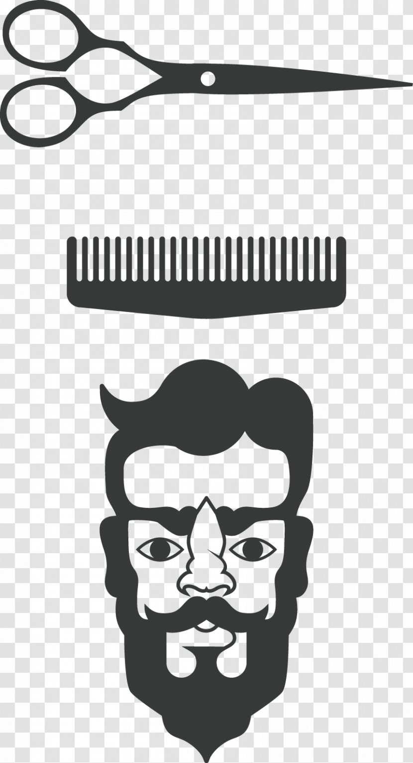 Comb Barber Scissors - Black And White - Head Man Transparent PNG