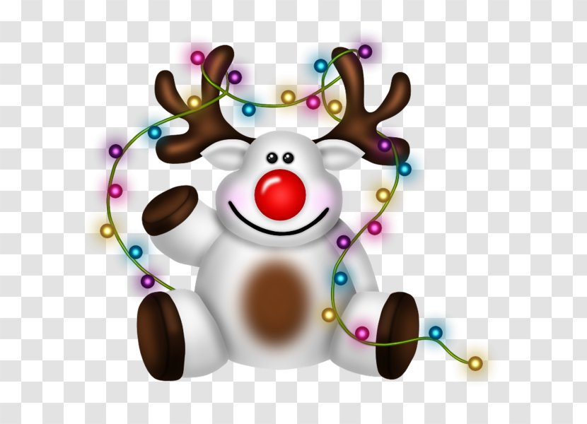 Reindeer Santa Claus Christmas Clip Art - Nose - Cartoon Lights Wearing Deer Transparent PNG