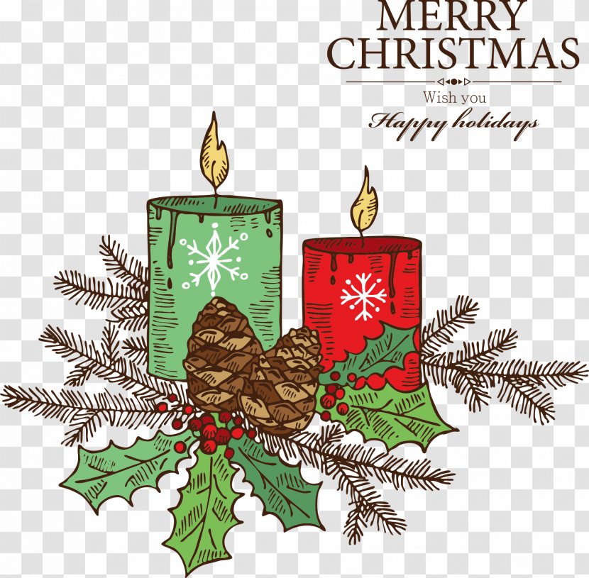Christmas Candle - Ornament - Candles And Pine Transparent PNG