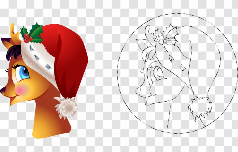 Rudolph Reindeer Santa Claus - Tree - Hand-drawn Cartoon Artwork Color Female Deer Wearing Christmas Hats Transparent PNG