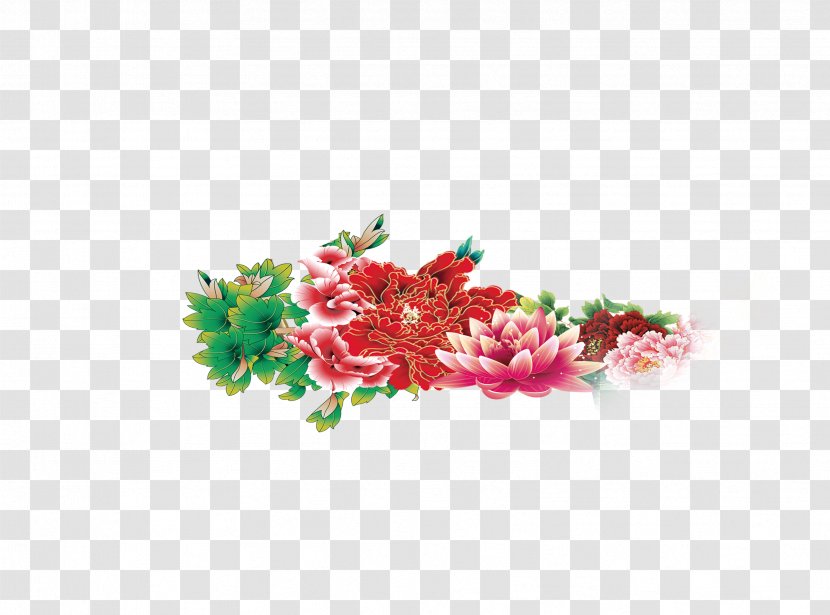Moutan Peony Floral Emblem - Red Transparent PNG