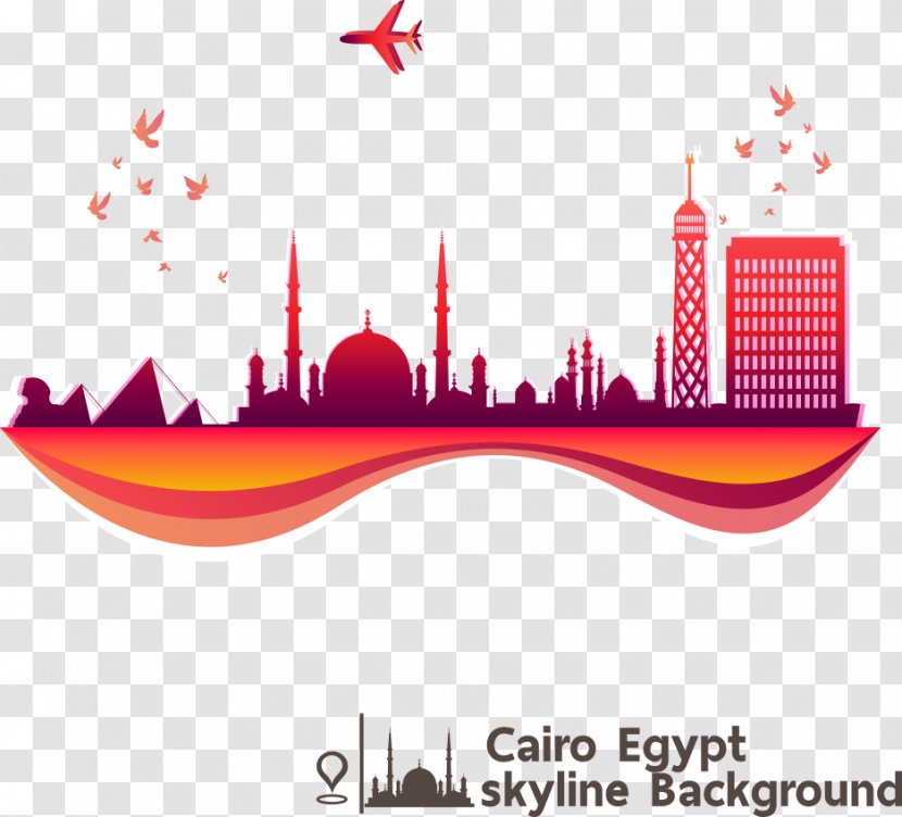 Cairo Skyline Illustration - Line Art - Vector Egypt Tourist Map Transparent PNG
