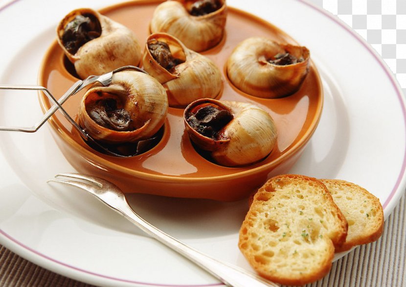 French Cuisine Seafood Escargot Cooking - Prawn - Steamed Snail And Fork Transparent PNG