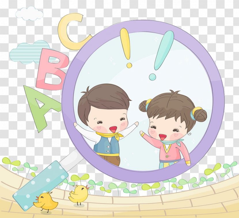 Cartoon Illustration - Art - Children And Magnifying Glass Transparent PNG