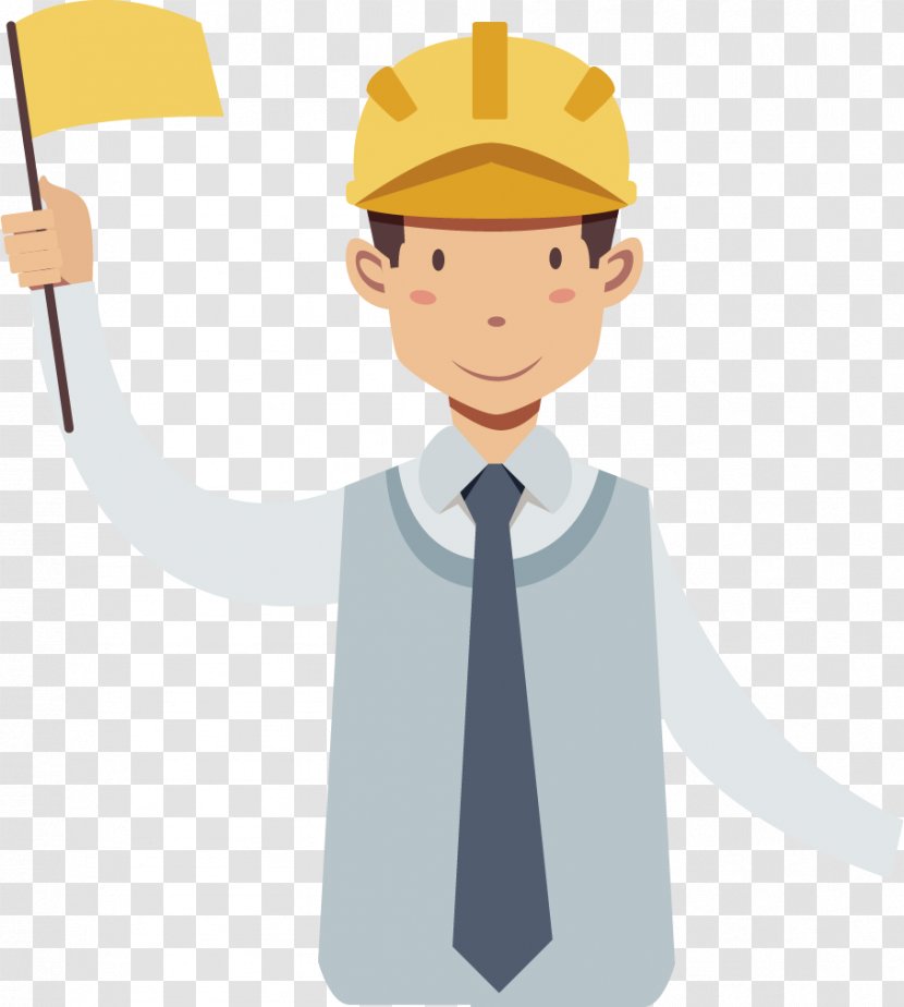 Engineering Designer Helmet - Joint - Holding A Flag And Wearing Transparent PNG