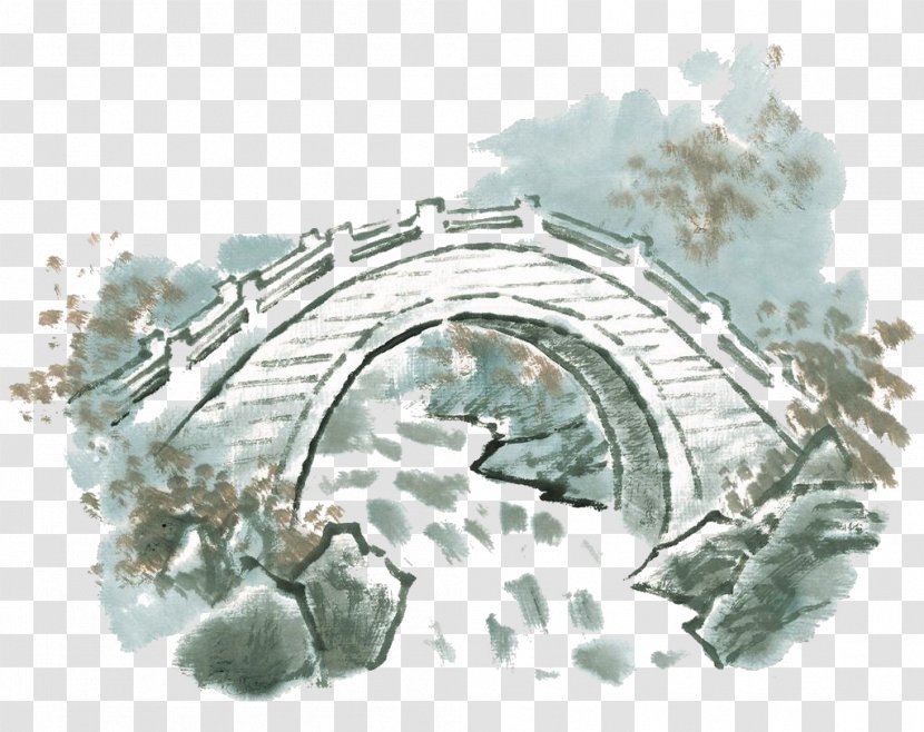 U56fdu753bu5c71u6c34 Budaya Tionghoa Bridge Ink Wash Painting - Shan Shui Transparent PNG