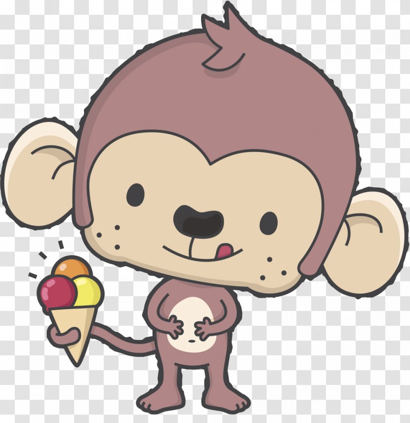 Ice Cream Ape Monkey Cartoon - Watercolor Transparent PNG