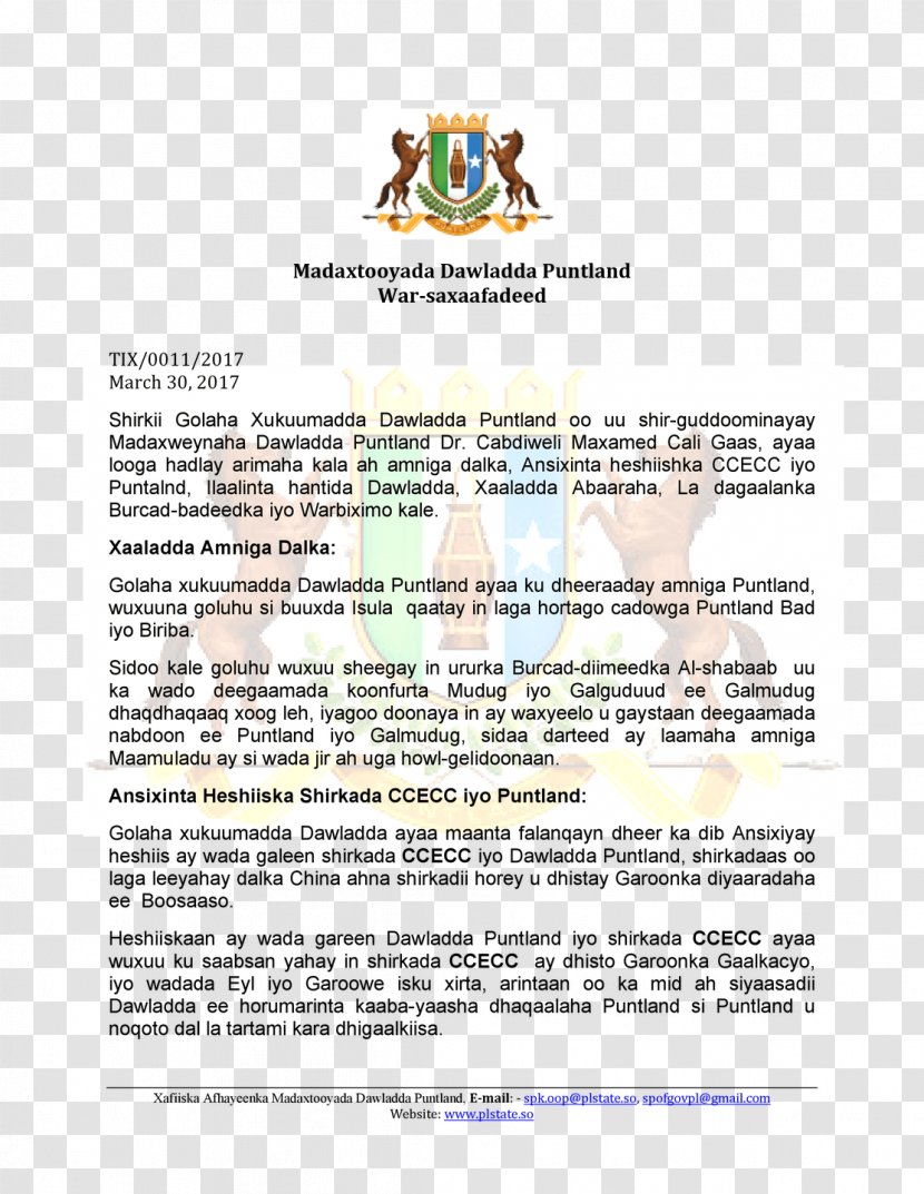 Tukaraq Madaxtooyada Puntland Galmudug Somali President - Abdiweli Mohamed Ali Transparent PNG