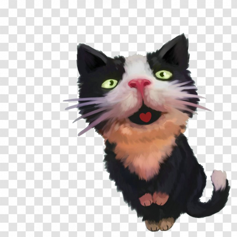 Whiskers Kitten The Black Cat - Domestic Shorthaired - Hand-painted Mustache Transparent PNG