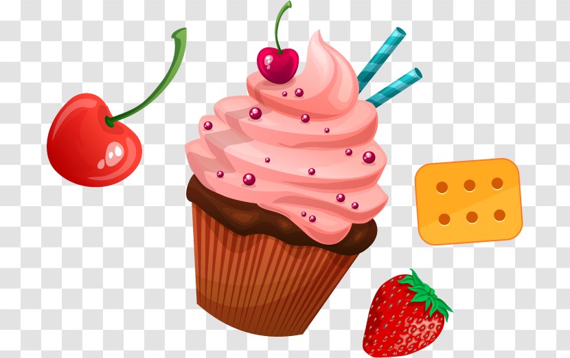 Bakery Cupcake Icing Sundae Food - Vector Strawberry Cake Transparent PNG