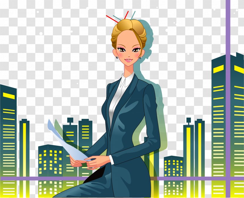 Cartoon Illustration - Nightscape - Vector Business Elite Female City Lights Transparent PNG