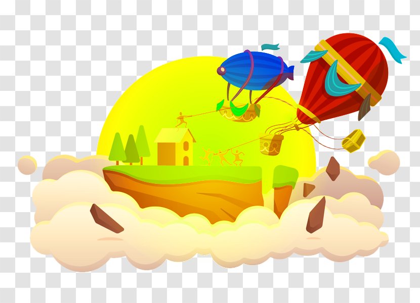 Clip Art - Designer - Yellow Fresh Hot Air Balloon Cabin Decoration Pattern Transparent PNG