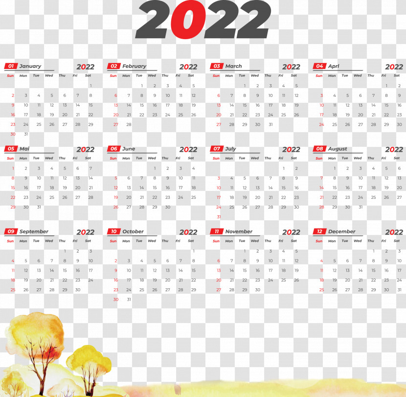 2022 Yeary Calendar 2022 Calendar Transparent PNG