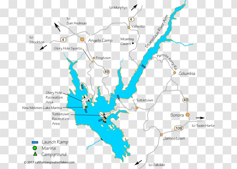 New Melones Lake Melones, California Tulloch Map Clear - Area Transparent PNG
