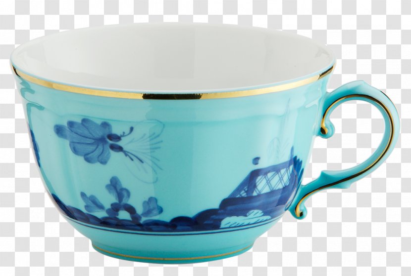 Teacup Richard Ginori 1735 SpA Saucer - Turquoise - Italian China Dishes Transparent PNG