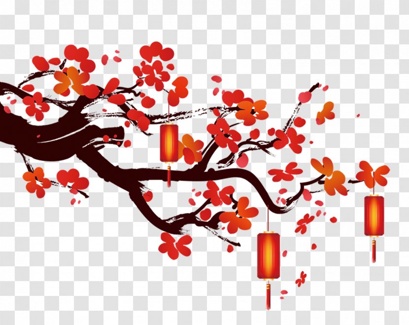 Lantern Tangyuan Chinese New Year - Silhouette - Plum Hanging Lanterns Transparent PNG