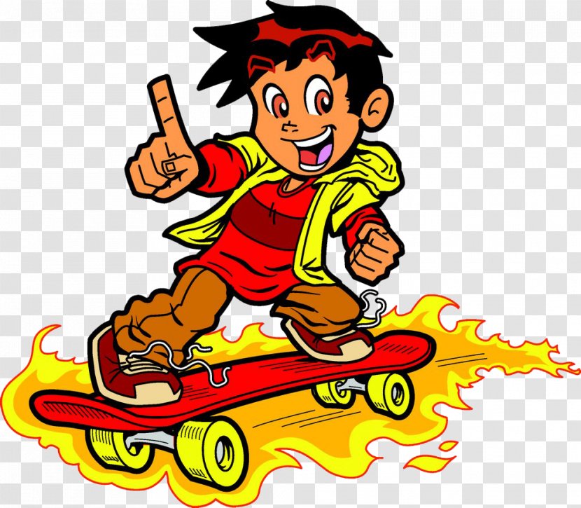 Skateboarding Cartoon Clip Art - Fictional Character - Fire Skating Transparent PNG
