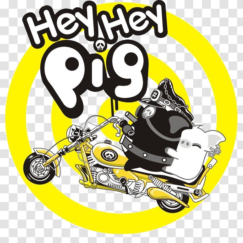 Domestic Pig Cartoon Motorcycle Black And White Transparent PNG