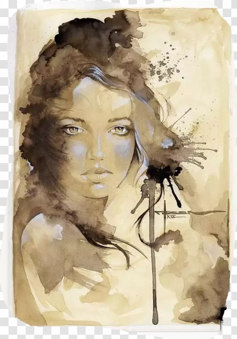 Watercolor Painting Portrait Drawing - India Ink Transparent PNG
