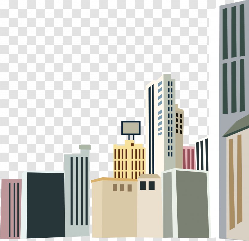 Skyscraper - Building - Vector Cartoon Hand-painted City Skyscrapers Transparent PNG