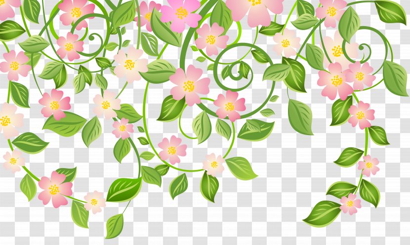 Spring Blossom Clip Art - Pink Flowers - Decoration With Leaves Transparent Image Transparent PNG