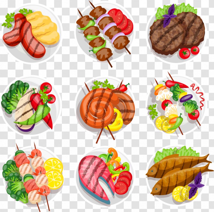 Barbecue Kebab Steak Vegetarian Cuisine Grilling - Vector Plate Of Transparent PNG