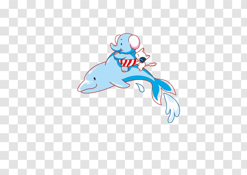 Cartoon Illustration - Electric Blue - Dolphin And Elephant Transparent PNG