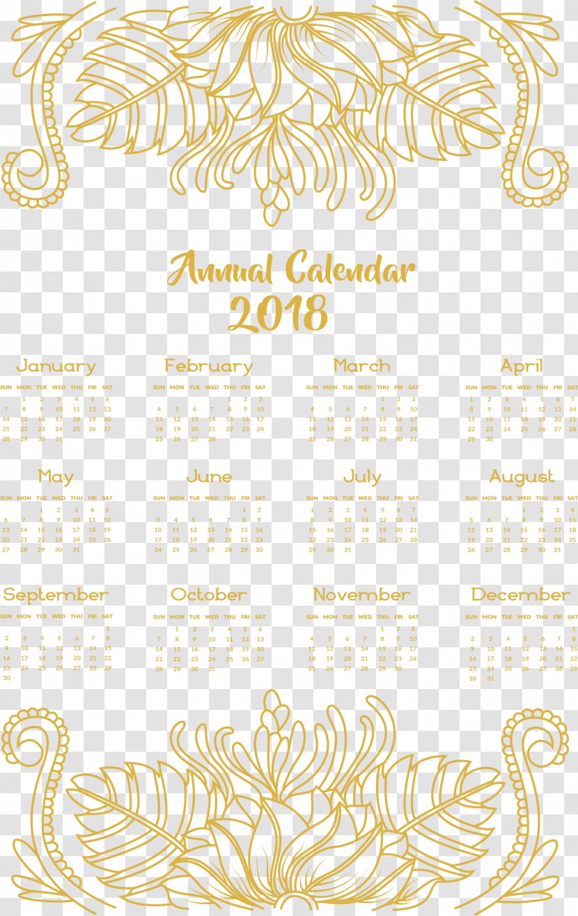 Yellow Calendar Icon - Flower Vine Decoration Template Transparent PNG